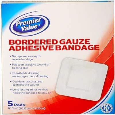Premier Value, Gauze Pad Border 4x4, 5 Count