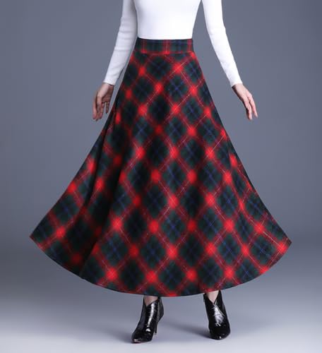 Plaid Skirt for Women Wool Fall Winter Long Pleated Skirts2