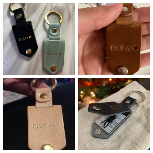 ROSLILY Personalized Multi-Photo Leather Keyring Custom Photo Keychain Father\'s Day Key Holder Gifts for Men Dad Husband Boyfriend Birthday Anniversary