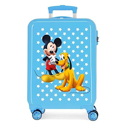 Disney Mickey & Pluto Stars Maleta de Cabina Infantil Azul 55x38x20 cm | Equipaje de Mano, Trolley de Viaje Ryanair, Easyjet | Maleta de Viaje Fin de Semana Rígida Divertida