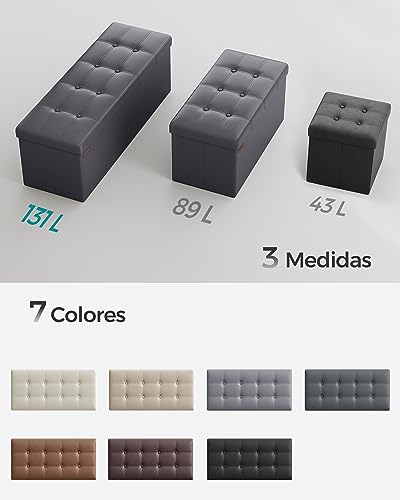 Miniatura 8 de Songmics Puff Almacenaje, Baúl De Almacenaje Plegable, 38 X 110 X 38 Cm, Taburete Reposapiés, Banco De Cubo, Soporta Hasta 300 Kg, Para Sala De Estar, Dormitorio, Entrada, Gris Pizarra Lsf070g01