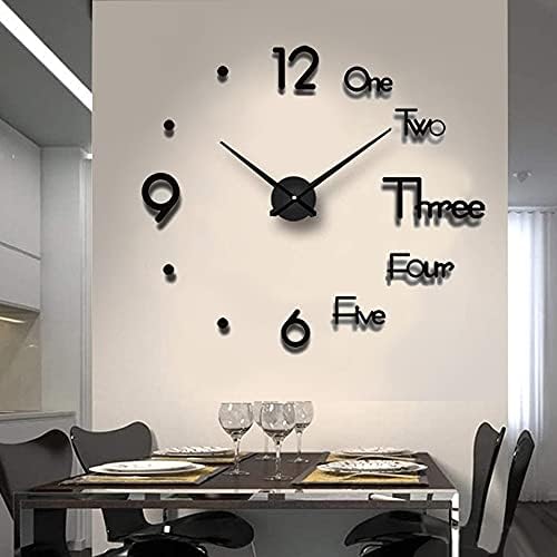 Biramba Frameless DIY Wall Clock,3D Surface Mirror Wall Clock Modern Design Large Mute Wall Watches Stickers for Living Room Bedroom Home Decorations (037Black)