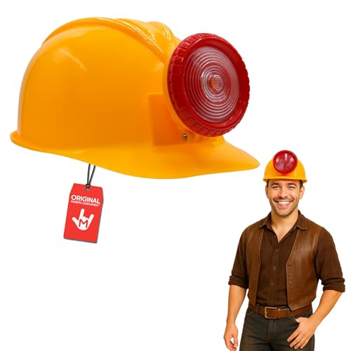 Nicky Bigs Novelties Yellow Hard Hat With Light Gold Digger Miner Helmet with Lights – Adjustable Size Fits All Adult Fake Construction Hat With Light– Funny Cosplay Worker Costume Accessory