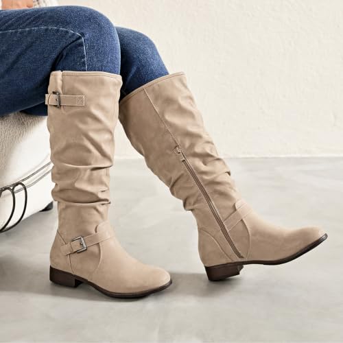 Image of Luoika Women's Extra Wide Calf Knee-High Boots | Wide Width, Round Toe, Plus Size, Slouchy Boots, Low Heel, Winter Boots.