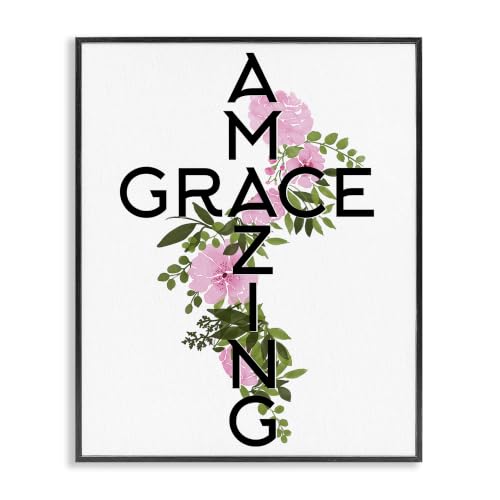 Stupell Industries Amazing Grace Pink Floral Cross Shape Botanicals, Design by Ann Bailey, 16 x 20