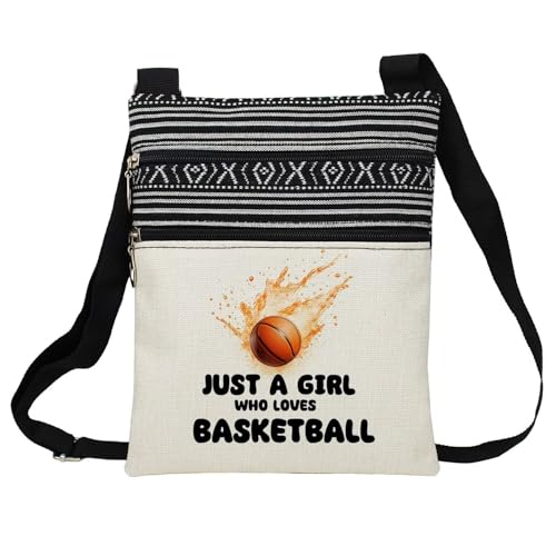 Just Love Basketball Messenger Bag Small Ethnic Pattern Printed Adjustable Strap Crossbody Zipper Bag Phone Bag Wallet Cute Shoulder Handbag for Basketball Lovers Women Friends