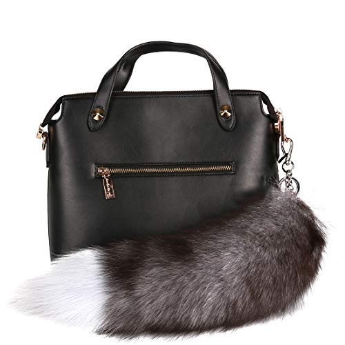URSFUR Silver Blue Fox Tail Keychain Bag Charm Pendant