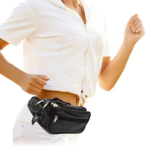 Leather Waist Bag Bum Bag Travel Pouch Pack 5 zips