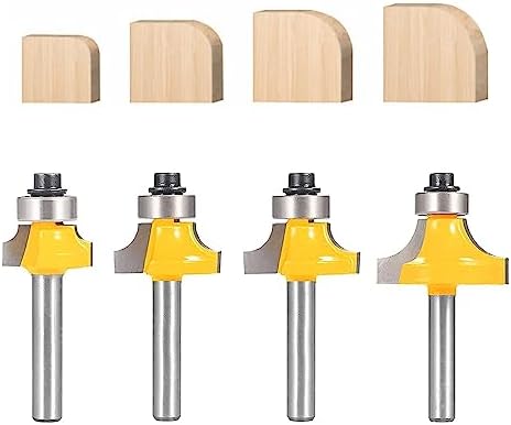 TOTOWOOD Roundover Router Bit Set,4pcs Router bit Set,1/4 inch Shank,Radius in 1/8", 1/4", 3/16", 5/16",Bearing Guide for Rounding Edge bit (4pcs Roundover Router Bit)
