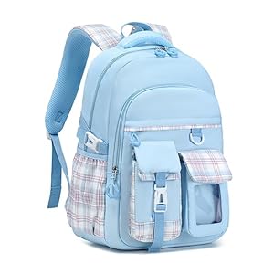 Girls Backpack, Lightweight Kids Backpack Functional Pockets Kawaii Teen School Backpack Watrer Resistant Bookbag for Primary Elementary School,Age 6-14 years,Blue