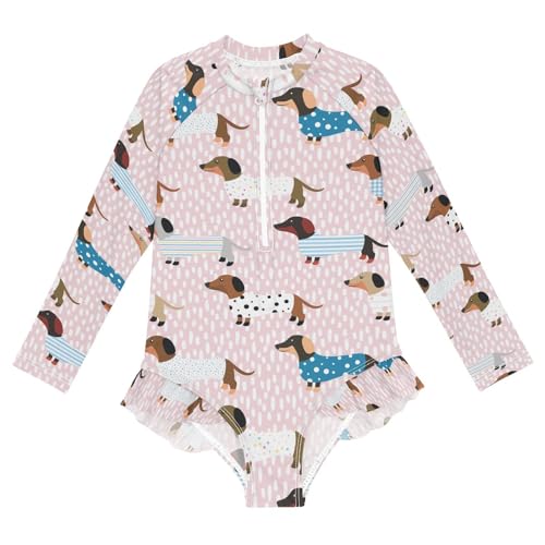 Image of One Piece Rash Guard Bathing Suit for Girls,Long Sleeve Swimsuit Quick Dry,Swimwear with Ruffle for Summer 3-12T
