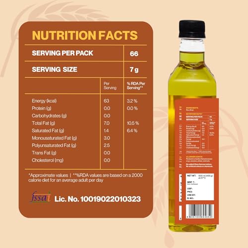 Image of Zama Organics Cold Pressed Rice Bran Oil 500ml | PET Bottle | Improves Heart Health, Reduces Cholesterol | Source of Good Fats | Vitamin E | Suitable for Stir Frying and Deep Frying | Naturally made, Farm Fresh oil contains Oryzanol