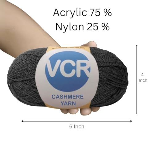Image of VCR Black Cashmere Knitting Yarn, 100 Grams Hank, 265 Meters Length, Acrylic 75% and Nylon 25%, Soft Crosia Thread for Crochet and Knitting, Suitable for Sweaters, Pullovers and Jackets