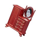 ibasenice Tocador Antiguo Mini Tocador Modelo Cajonera Tocador Mini Mueble Tocador Pequeño Tocador Decoración Tocador Pequeño Tocador De Casa De Muñecas Tocador En Miniatura Rojo Vidrio