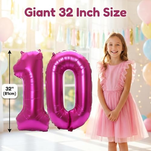 Image of YPSelected 32 Inch Large Foil Helium Number Balloon Birthday Wedding Party 0-9 (Rose Red, 1)