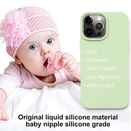 Vooii Compatible With Iphone 12 Pro Max Case, Soft Liquid Silicone Full Body Protective Slim Case With [Anti-Scratch Microfiber Lining] [Camera Protective] [Support Wireless Charging] - Matcha #TOP1