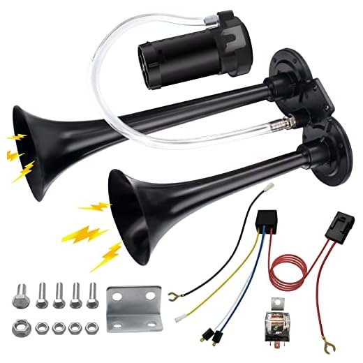 12V 150db Air Horn Kit for Truck Car, Super Loud Train Horn for Truck, Dual Trumpet Air Horns with Compressor for Any 12V Vehicles Trucks Motorcycle Pickup Trains Cars Boats (Black)