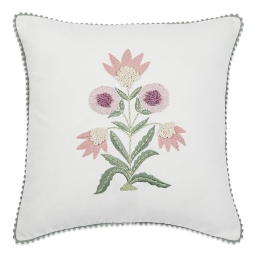 Image of haus & kinder Decorative Embroidered Cushion Cover Set of 1, Cotton Throw Cushion Cover for Sofa, Couch & Living Room, Soft Breathable Square Cushion Case 16x16 Inch Accent Pillow Cover