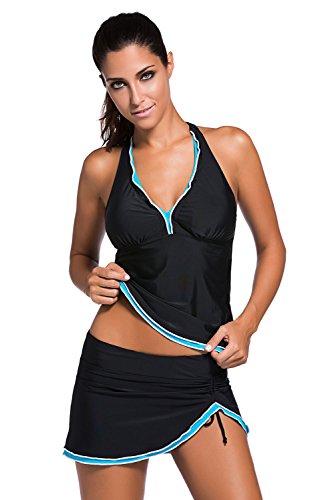 Womens Swimsuit Halter Tankini Top and Skort Bottom Set Athletic Bathing Suits Two Piece Swimwear