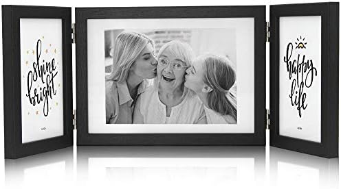Afuly 3 Picture Frame 4x6 and 5x7 Black Picture Frames Collage Hinged Folding Triple Photo Frames Home Decor for Desktop Unique Gifts for Mothers Day Grandparents Family Friends