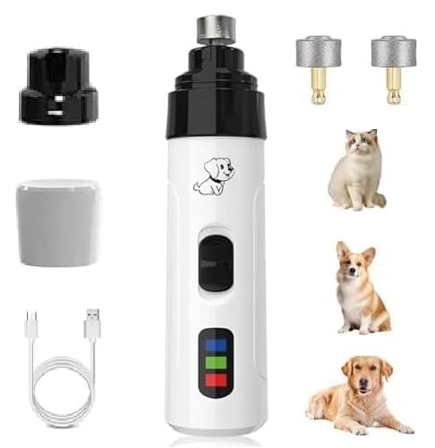 Dog Nail Grinder,Silent Groom Pro Nail Grinder,New Upgraded Dog Silent Nail Grinder for Dogs Silent Dog Nail Trimmer,Electric Dog Nail Clippers Pet Paws Grooming Smoothing Tool (White+2 grinding head)