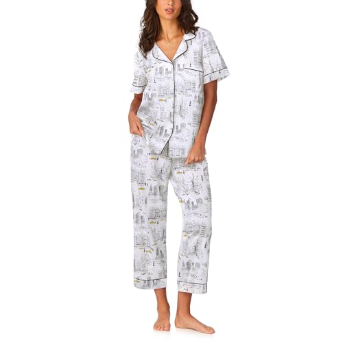 Image of Bed Head PJs Womens Matching Pajamas - Soft Organic Cotton Button Down PJ Shirt & Cropped Pants Set - Loungewear & Sleepwear