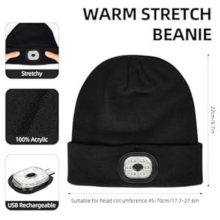 flintronic Bonnet Homme LED, Bonnet d'hiver en Tricot avec LED Lampe, Bonnet Hiver Lampe Frontale Rechargable, Cadeau Homme Femme