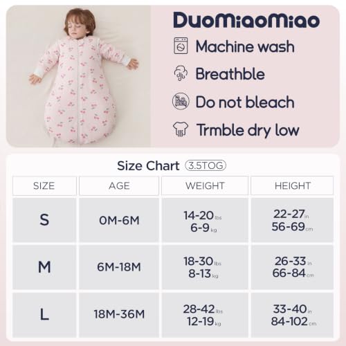 Image of Duomiaomiao 3.5 TOG Baby Sleep Sack 100% Cotton Winter Long Sleeve Baby Wearable Blanket, Super Warm Quilted Comfy Toddler Sleeping Sack