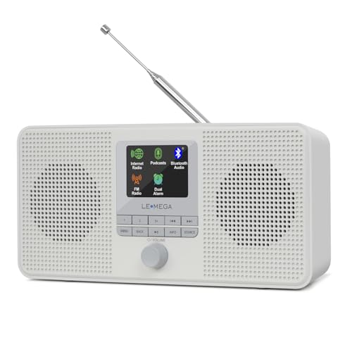 LEMEGA IR4S Stereo WiFi Internet Radio,FM Digital Radio, Spotify Connect, Bluetooth Speaker, Dual Alarms Clock, 40 Presets, Headphone-Output, Batteries or Mains Powered (Stone Grey)