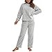 Set Pigiama Donna Due Pezzi Casual in Peluche Maglia Girocollo a Maniche Lunghe Pantaloni con Tasche Tinta Unita alla Moda Morbido Comodo Casa Camicie da Notte Sleepwear (Grigio Chiaro, S)