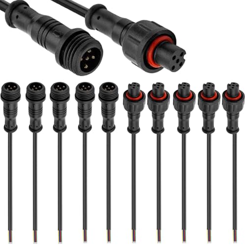 Image of RUNCCI-YUN 5 Pairs 5 Pin waterproof connector,Male Female Plug 5 Pin IP67 M12 waterproof Electrical Connectors with 24AWG 20CM Extension Cable for Car, Truck, Boat, Indoor/Outdoor LED Strip Lights