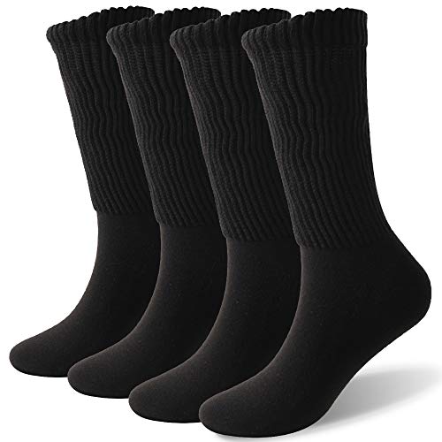 Dsource Mens Womens Diabetic Socks Large Calves Foot Cushion Loose Fit Medical Dress Socks with Seamless Toe 4 Pairs L/XL Brown Crew Hospital Socks Mens Black Socks