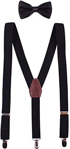 WDSKY Baby Boys' Bow Tie and Suspenders Set Y Back Adjustable Black