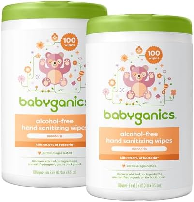 Babyganics Alcohol-Free Hand Sanitizing Wipes, Mandarin, Kills 99.9% of Common Bacteria, Moisturizing, 200 Count, (100 Count, 2 Pack), Packaging May Vary