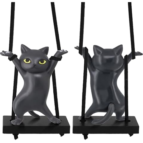 ATHAND Car Swinging Ornament,Cute Cat Car Pendant Swinging Hanging Swing,Cat Car Decorations Funny Gifts for Women,Cool Car Accessories(Black) Cover