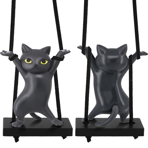 Car Swinging Ornament,Cute Cat Pendant Swinging Hanging,Cat Cars Decorations Funny Gifts for Women,Cool Car Accessories(Black)