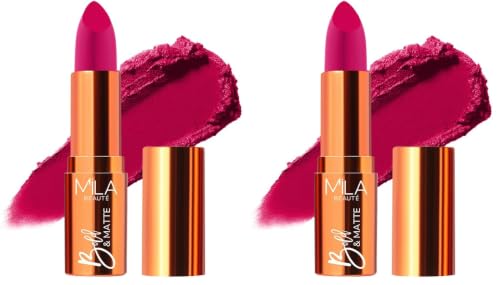 Image of Mila Beaute Bold & Matte Lipstick | Enriched with Jojoba Oil | Highly Pigmented | Soft Matte Finish | Light Weight & Long Lasting | Hydrated & Comfy Lips | Shade - (Haute Pink 4.2g) (Pack of 2)