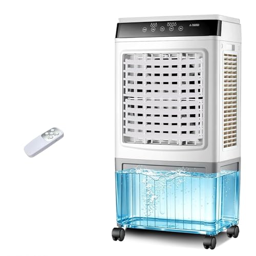 Climatizador Evaporativo 40L, 3500 m³/h Ventilador De Torre Portátil, Enfriador de Aire con Mando a Distancia, Temporizador 7.5H, 2 Acumuladores de Hielo, Oscilación 120° para Hogar