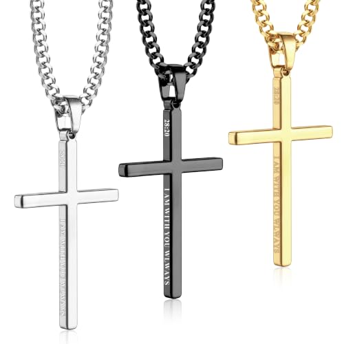 Collier croix homme réglable en acier qui ne rouille pas lot de 3 bijoux chrétiens