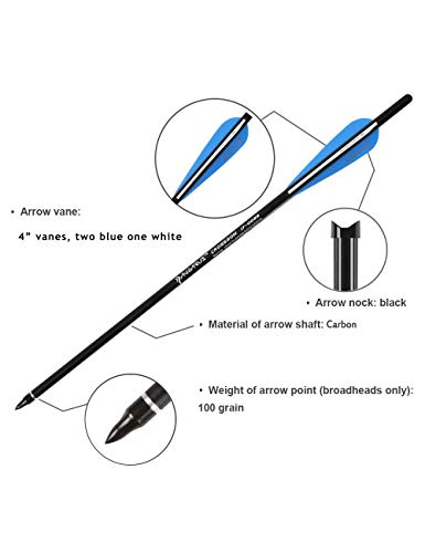 Pandarus Archery Carbon Crossbow 17/20/22-Inch Arrows Bolt Crossbolt Fletched 4 Inch Vane With Field Point (Pack Of12) (20) #TOP4