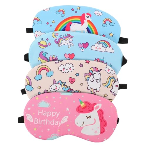NOLITOY 4個 カートゥーン独角獣遮光アイマスク 軽量通気性スリープマスク 睡眠ストレス軽減用 旅行 昼寝 オフィス用目保護カバー