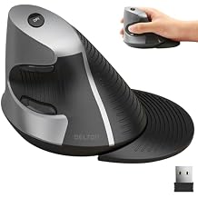 ماوس لاسلكي عمودي Delton S22، تصميم مريح، دونجل USB 2.4G، 6 أزرار، 3 مستويات DPI قابلة للتعديل 800/1600/2400، مسند راحة يد قابل للإزالة، نقرة صامتة ومتين للكمبيوتر الشخصي والكمبيوتر المحمول وماك بوك - أسود