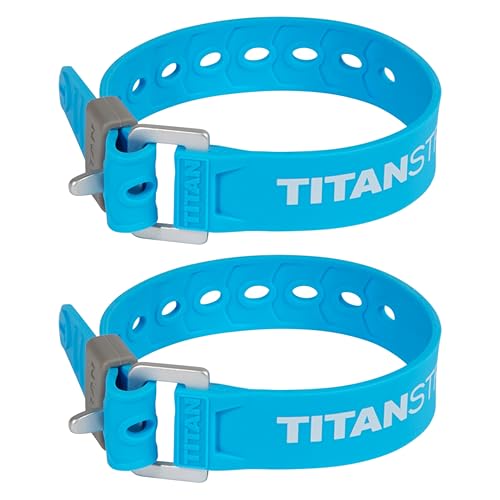 Titan Utility Straps – Easy-to-Use, Reliable Tension Straps for Securing Bike & Moto Gear, Skis, Garden Hoses, Field Repairs – Use in Frigid Temps – 60 lb.Working Load, 14' Length, Ocean Blue, 2-Pack