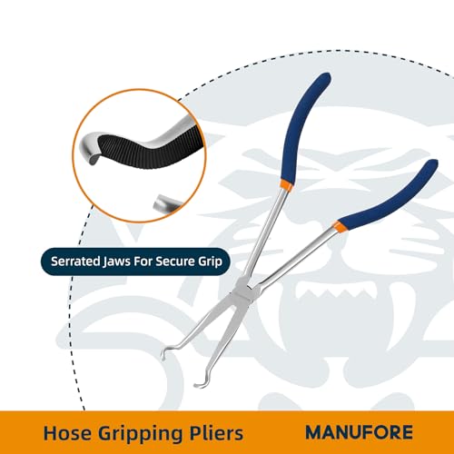 Image of MANUFORE 3PCS 11-Inch Long Reach Hose Gripper Removal Pliers Set | 3-Piece Set, 3 /8 inch, 1 /2 inch, 3 /4 inch Serrated Ring Jaw, Comfort Grip for Better Control, High Carbon Steel, for Various Hose