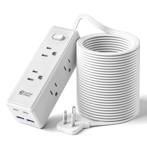25 Ft Extension Cord with Multiple Outlets Long Extension with 6 Outlets 4 USB Ports(2 USB C) Flat Plug Surge Protector Power Strip for Home Office Supplies Dorm Essentials