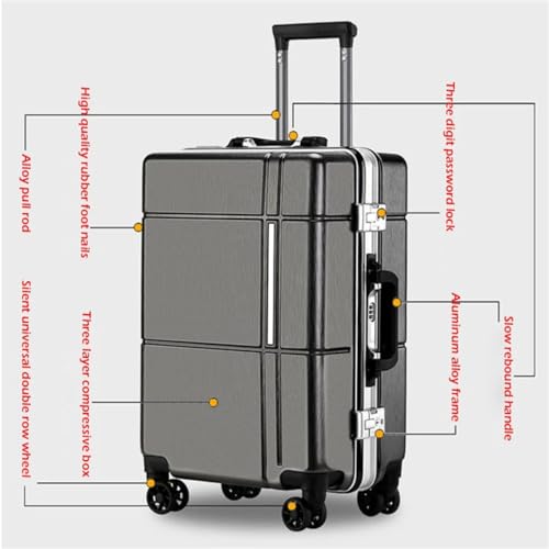 PANKERS Thickened Aluminum Frame Suitcase for Male Female Students Large Capacity Trolley Password Box Blue 28"", Gray93