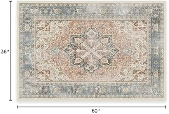 RUGGABLE Washable Vintage Area Rug – Kamran Coral 3x5, Stain-Resistant, Non-Slip – Small Machine Washable Rugs for Living Room, Bedroom, Hallway, Entryway & Office–with Standard Pad