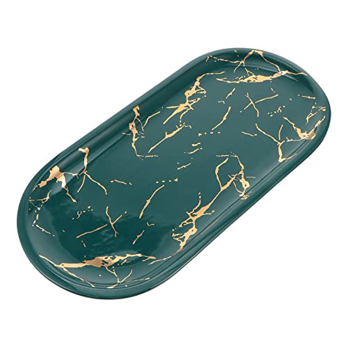 Cabilock Plateau à Sushi En Céramique Marbrée Petit Format, Assiette Alimentaire Multifonctionnelle Pour Présentation De Bijoux Et Repas, Usage Domestique Et Fêtes, Plateau Vert Compact