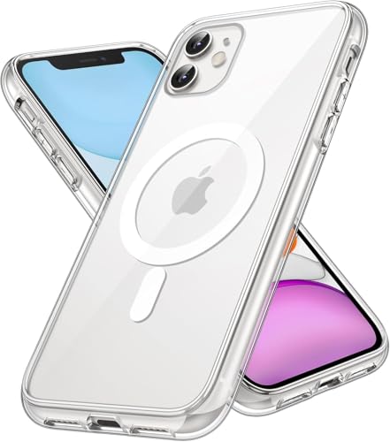 Image of JGD Magnetic Case for iPhone 11 Compatible with MagSafe, Shockproof Phone Bumper Cover, Anti-Scratch Clear Back (Clear)