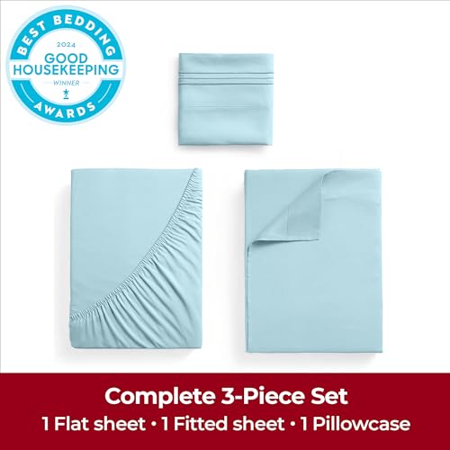 Image of Mellanni Extra Deep Twin Sheets - 3 PC Iconic Collection Bedding | Hotel Luxury, Ultra Soft, Cooling Bed Sheets - Wrinkle, Fade, Stain Resistant (Twin, Aqua)